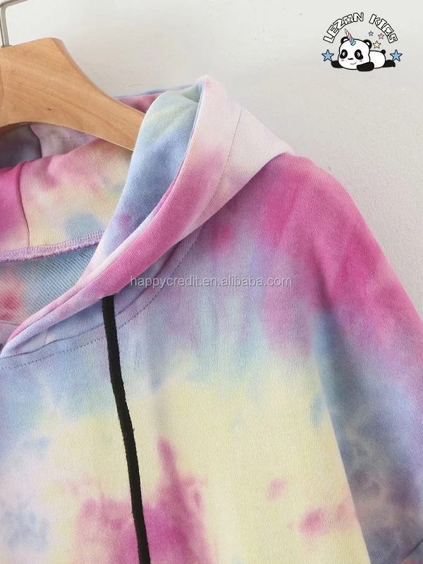 LEZONKIDS - Pink Blue Tie Dye Hoodie Joggers Shorts Pants Set Children Girls Tie Dye Kids Clothing